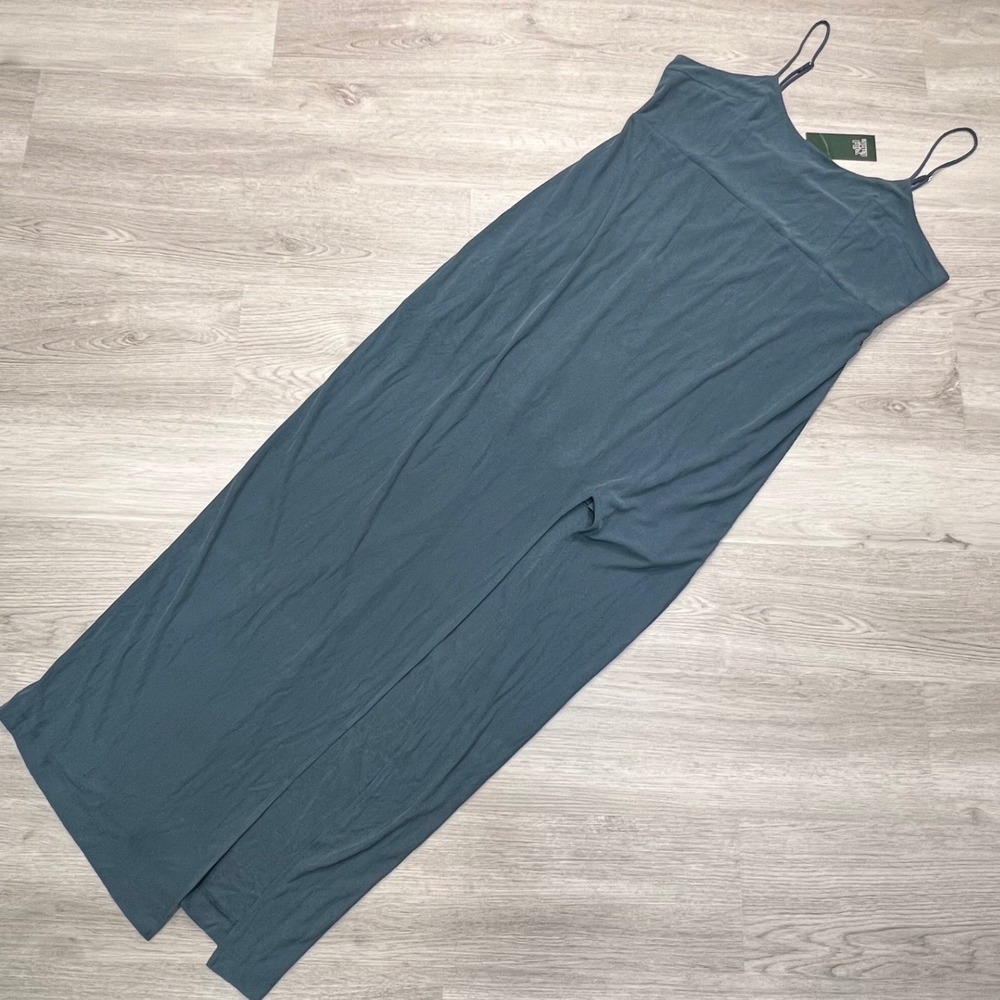 Wild Fable Women Dark Teal Ribbed Maxi Slip Dress Size L Spaghetti Straps